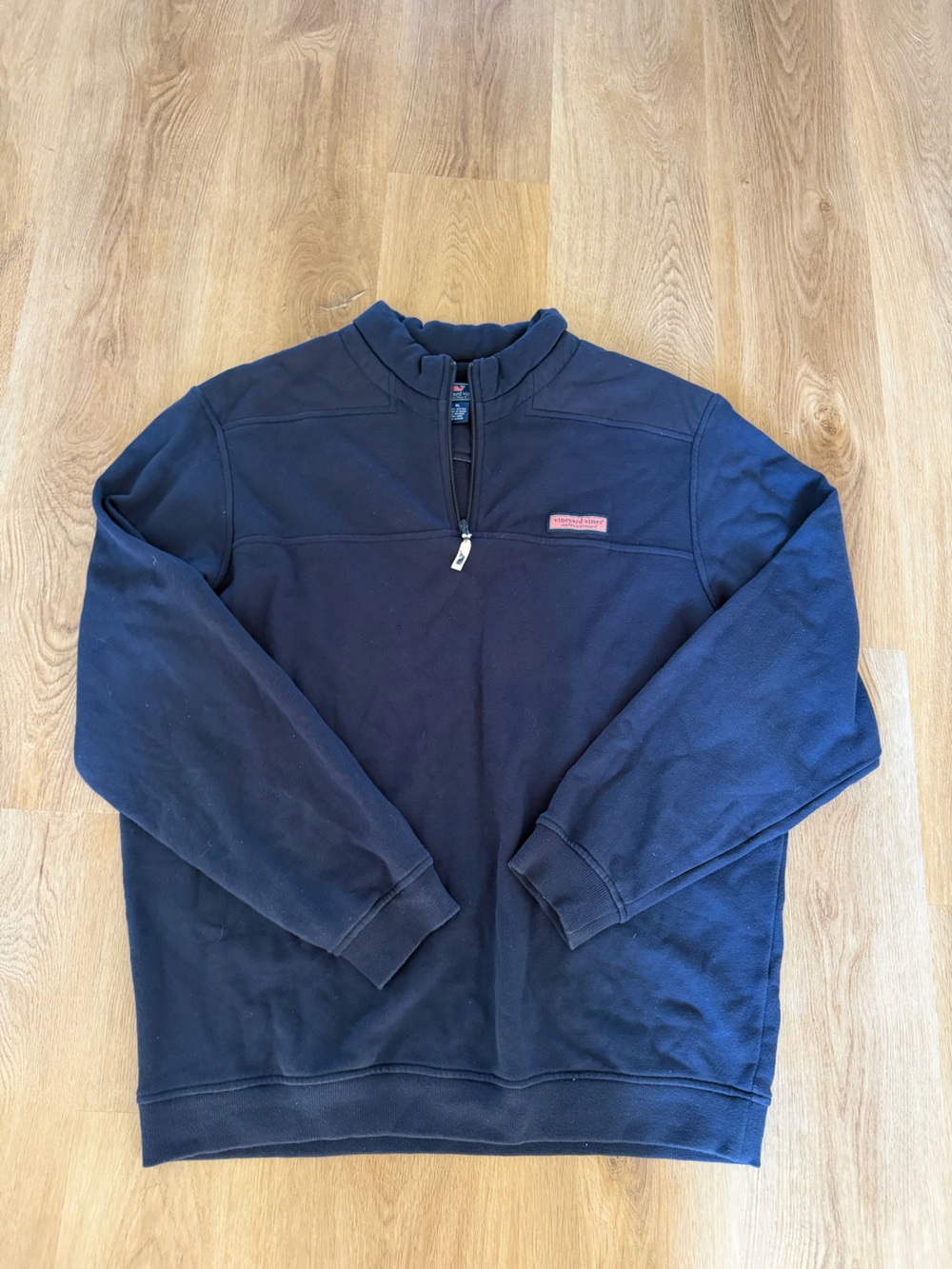 Vineyard Vines Navy Quarter-Zip Sweater with Pink Logo Patch
